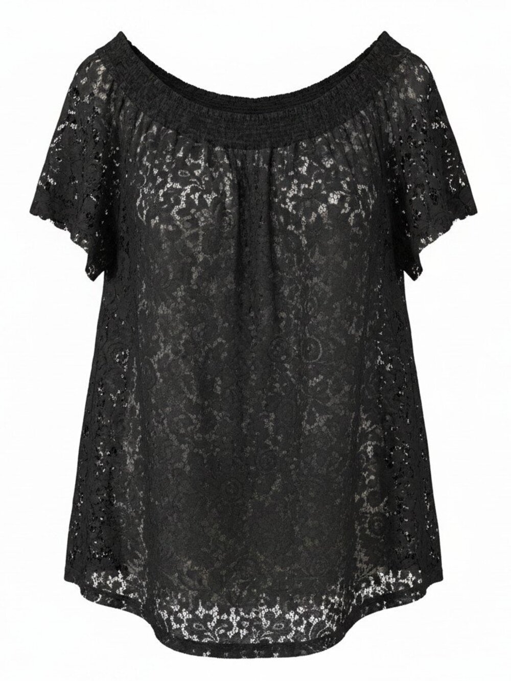 Solitaire Black Lace Off Shoulder Blouse XXL Sheer Boho Gothic Romantic Top
